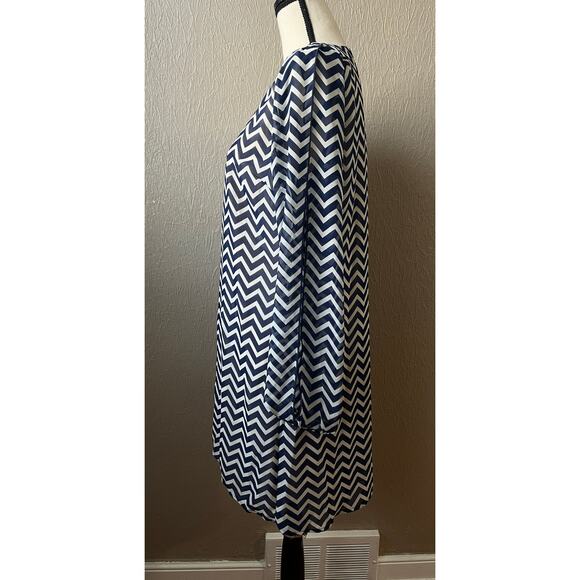 Speechless Shift Dress Large Blue Chevron Tunic Long Sleeve Overlay V Neck - Picture 3 of 14
